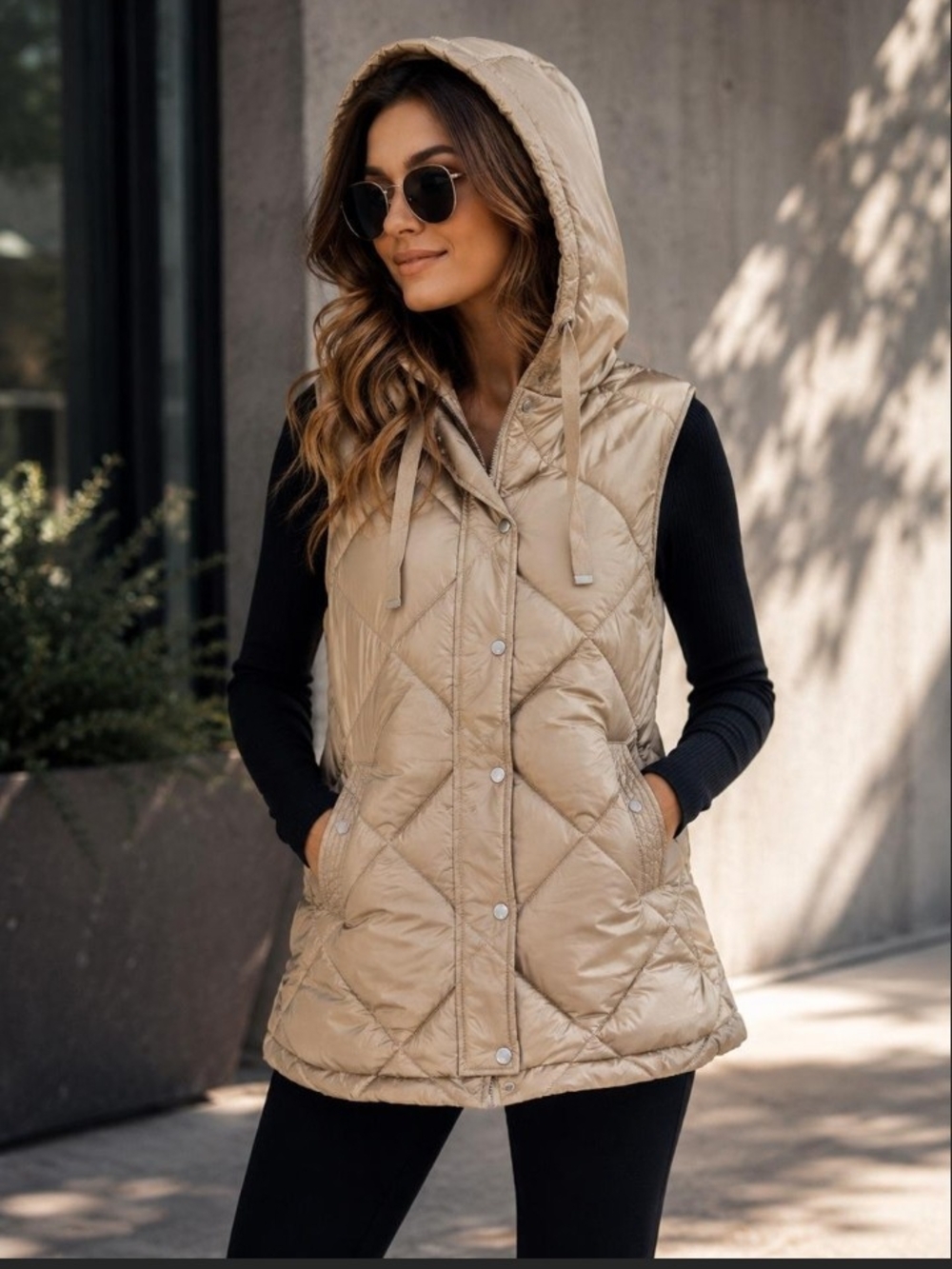 St. John's Bay Quilted Hooded Puffer Vest-taupe. New W/Tag